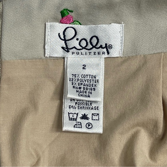LILLY PULITZER Khaki Skort Pink Monkey Embriodered Scalloped Hem Stretch Size 2 - Picture 6 of 10